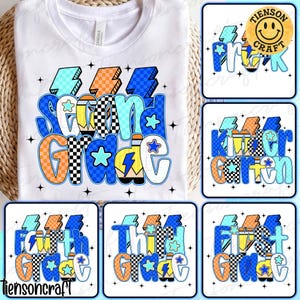 Retro Back to School Boys PNG Bundle, Kindergarten Kid Design, First Day Shirt PNG, Pre-K to Fourth Grade Png, School Boy, Digital Design