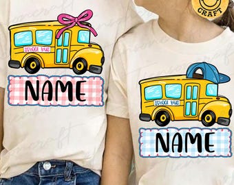 Back To School Png, Coquette School Girl Design, Preppy School Bus With Name And Bow Png, Custom Teacher Name Png, Digital Design