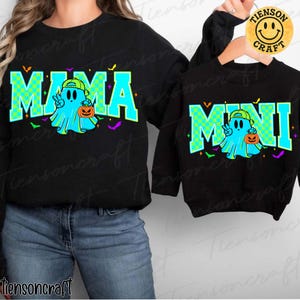 Halloween Neon Mama Mini Png, Halloween Neon Checkered Png, Spooky Mama Png, Spooky Season Png, Halloween Cute Neon Ghost , Digital Design