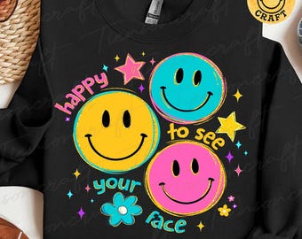 Preppy Happy To See Your Face Png, Funny Back To School Teacher PNG, Preppy Color Block Glitter Positive,First Day Of School, Digital Design