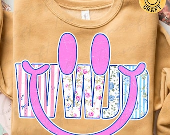 WWJD Smiley Face Summer PNG, Preppy Boho Christian Bible Verse Sublimation, Jesus Worship Song PNG, Religious Faith Shirt, Digital Design