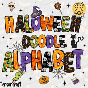 Make Your Own Name, Doodle Alpha Bundle, Halloween Doodle Letters With Clip Art, Halloween Clipart Alphabet Doodle Set PNG, Digital Design