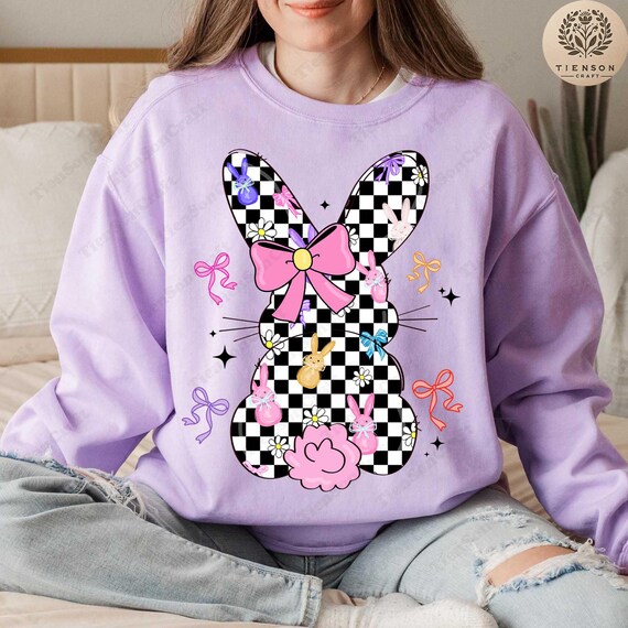 Retro Easter Bunny Coquette Png, Retro Checkered Easter Png, Floral Spring Png, Happy Easter Png, Pink Easter Bow Png, Girls Pink Easter Png