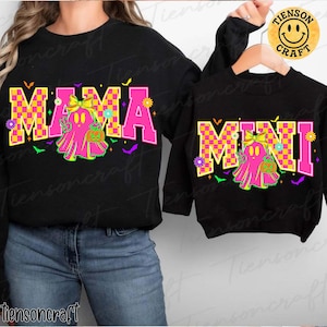 Halloween Neon Mama Mini Png, Halloween Neon Checkered Png, Spooky Mama Png, Spooky Season Png, Halloween Cute Neon Ghost, Digital Design