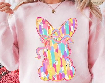 Brushstroke Bunny Easter Png, Bunny Coquette Bow Png, Pink Bunny Png, Easter Png, Girls Easter Png, Preppy Easter Png, Retro Easter Png