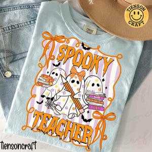Preppy Teacher Halloween Png, Halloween Teacher Pencil Png, Trick or Teach, Boho Halloween, Pastel Ghost , Halloween Shirt, Digital Design