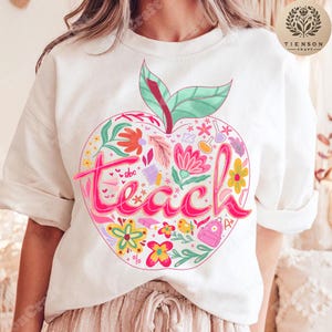 Retro Boho Teach Png, Boho Flower Teacher Png, Inspirational Back to School Png, Cute Teacher Appreciation Png, Spring Wildflowers Png