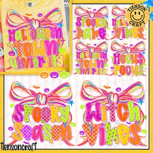 Neon Spooky Season Bundle Png, Preppy Halloween Coquette Bow Png, Neon Halloween Brushstroke Sublimation, Spooky Cute Ghost, Digital Design