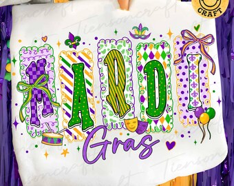 Preppy Mardi Gras Y'all Png, Fleur De Lis coquette Png, Brushstroke Mardi Gras Png, Mardi Gras Coquette Png, Louisiana png, Digital Design