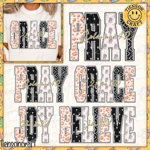 Leopard Bible Bundle Png, Grace Joy Pray Believe Design, Checkered Jesus Png, Jesus Christian Sublimation, Bible Verse Png, Digital Design