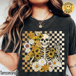 Retro Fall Skeleton Png, Autumn Skull, Creepy Skeleton Skull PNG, Trendy Halloween Shirt Png, Halloween , Spooky Halloween, Digital Design