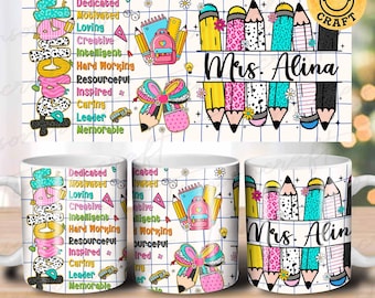Teacher Appreciations Mug Wrap, 11oz & 15oz Mug Template, Personalized Teacher Name Mug, Teacher Mug Wrap PNG Files, Digital Design