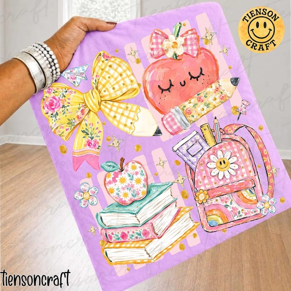 Preppy Back to School Floral Girly Png, School Bag, Books Pencil Bow Png, Coquette First Day Teacher Girl Png, Digital Design