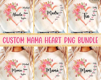Custom Mama Heart With Kids Name Png Bundle, Custom Mama Hearts Coquette Png, Custom Kids Name Png, Happy Mother's Day Png, Custom Png