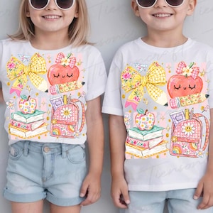 Preppy Ritorno a Scuola Floreale Femminile PNG, Borsa Scolastica, Libri Matita Fiocco PNG, Insegnante Civetta Primo Giorno Ragazza PNG, Design Digitale immagine 2