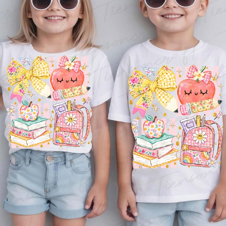 Preppy Ritorno a Scuola Floreale Femminile PNG, Borsa Scolastica, Libri Matita Fiocco PNG, Insegnante Civetta Primo Giorno Ragazza PNG, Design Digitale immagine 2