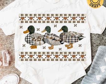 Patchwork Mallard Duck PNG, Vintage Country Folk Duck, 90s Inspired Grandma Core, Thrifted Farmhouse Granny Sweater Art, Digital Design