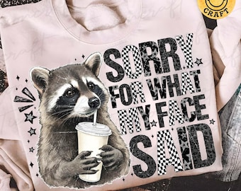 Mapache preppy, lo siento por lo que dijo mi cara, cita sarcástica divertida de animales, humor lindo de vida silvestre, camiseta moderna, diseño digital