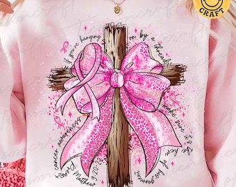 Preppy Jesus Pink Bow Cross Breast Cancer, Cancro al seno con glitter finti, Bibbia con nastro rosa per il cancro al seno, Design digitale