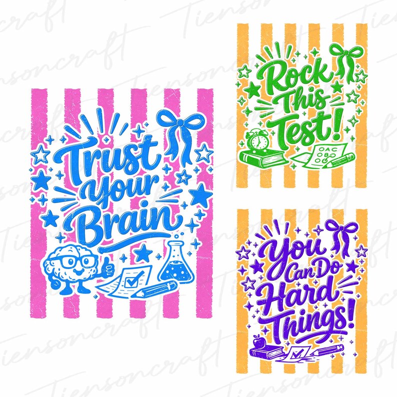 Striped Neon Test Day Png Bundle, State Testing Png, Cute School ...