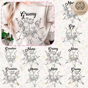 1-10 Hands Mom/ Grandma and Childs Png Bundle, Mother&#39;s Day Digital File, Custom Name Hand Kid Names, Gift Best Mom Ever