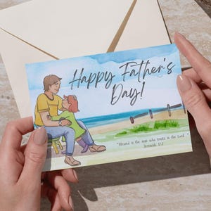 Cartão digital para impressão de Dia dos Pais | Cartão postal para pais cristãos 15 x 10 cm | Versículo bíblico Jeremias 17:7 | Presente de última hora