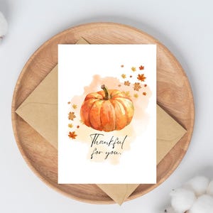 Thankful for You Printable Thanksgiving Postcard Watercolor Pumpkin Thank You Card Fall Digital Stationery Autumn Greeting Instant Download