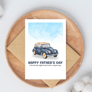 Cartão postal digital engraçado para o Dia dos Pais | Cartão para impressão 4x6 | Design de carro retrô | Piada de pai | Download instantâneo | Presente para o pai