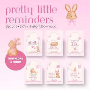 Tarjetas imprimibles de salud mental para chicas suaves / 6 frases de afirmación conmovedoras (13x18 cm) / Arte mural de amor propio con estética coqueta / Descarga digital