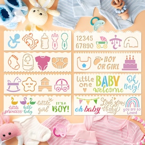 Estênceis para pintura de recém-nascidos, 8 estênceis de decoração para bebês para projetos DIY, ótimo presente para novas mães