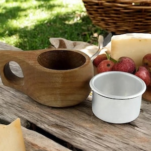 Taza de madera tallada a mano, taza Kuksa de estilo nórdico, taza ecológica, taza portátil para acampar, taza personalizada con forma de nogal