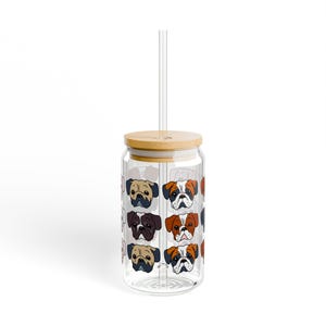 Cute Bulldog Print Sipper Glass, Ideal for Dog Lovers, Reusable Drinkware for Home or Office, Gifts for Pet Owners, Summer Beverage Mug
