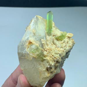 Natural Green Tourmaline on Smokey Quartz Form Afghanistan