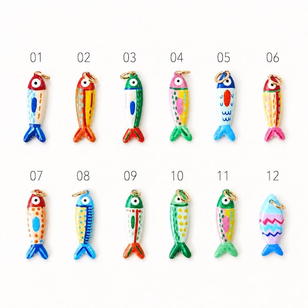 Colgante de pez esmaltado, dije de pez colorido, dije de joyería inspirado en el océano, colgante de pez pintado a mano, dije para pulsera o collar DIY