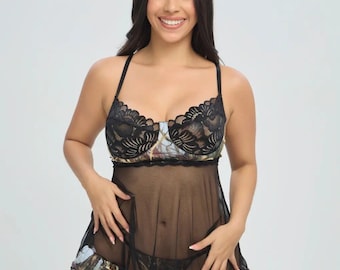 Women's Camo Babydoll Lingerie - WoodLand Hunting Nightwear - Wilderness Dreams