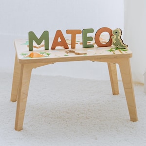 Personalized Dinosaur Puzzle Step Stool, Wooden Montessori Activity Desk for Boys, First Birthday Gift, Toddler Playroom and Nursery Decor