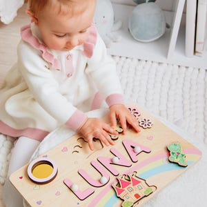 Personalized Name Puzzle With Pegs | 1st Birthday Girl Gift | Montessori Toys For Toddlers | Baby Shower Gift |  First Easter Gift
