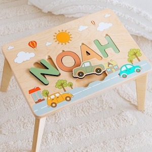 Name Puzzle Stool 1st Birthday Boy Gift Wooden Montessori Stool Baptism Boy Gift First Christmas Baby Gift Nursery Decor Personalized Stool