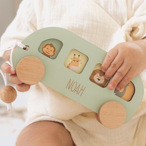 First Birthday Gift for Baby Boy and Baby Girl. Personalized Wooden Bus. 1st Birthday Gift. Name Toy Car. Toy For Toddlers. Baptism Gifts.