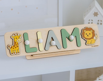 Regalo per il primo compleanno. Puzzle personalizzato con nome. Regalo personalizzato per bambini. Giocattoli educativi. Regalo in legno per bambina. Regalo per baby shower. Regalo per bambino.