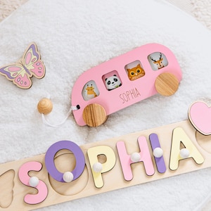 Custom Engraved Montessori Bus Toy Ideal Gift for Toddlers & Kids 1st Birthday Gift  Baptism Gift Wooden Pull Along Car First Christmas Gift