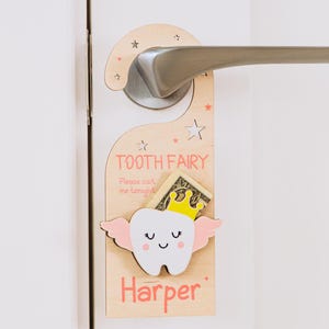 Keepsake Gift for Toddler. Memory Box Stuffer. Tooth Trinket Holder. Personalized Tooth Fairy Door Hanger. Custom Tooth Fairy Money Holder.
