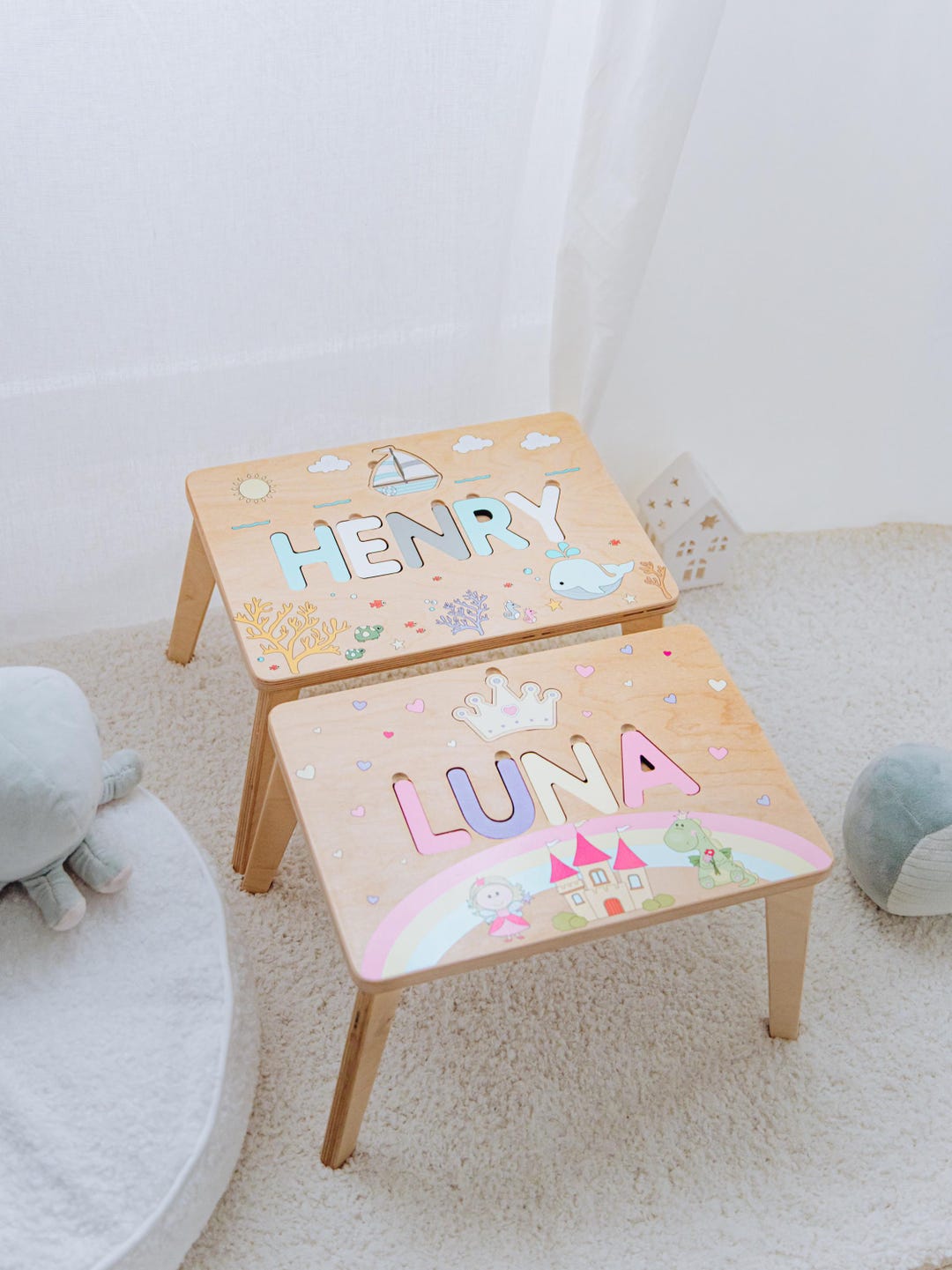 Quality Step Stool for Toddlers Name Puzzle Stool Montessori Helper for ...