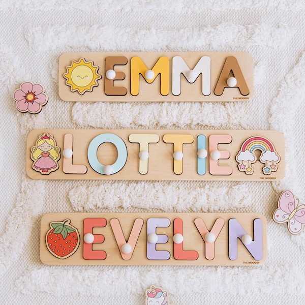 Rompecabezas de madera con nombre. Rompecabezas personalizado. Regalos personalizados para niños. Regalo para recién nacidos. Decoración para la habitación de una niña. Regalo para un sobrino. Recuerdo para bebé.