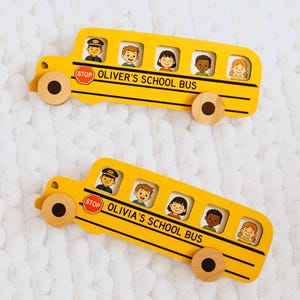 Personalized Wooden Car For Toddler. Eco-friendly School Bus Toy. Sensory Toys. Educational Toy With Small Cards.