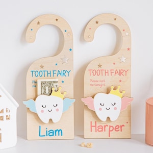 Personalized Tooth Fairy Door Hanger. Custom Tooth Fairy Money Holder. Tooth Trinket Holder. Keepsake Gift for Toddler. Money and Note Slot.