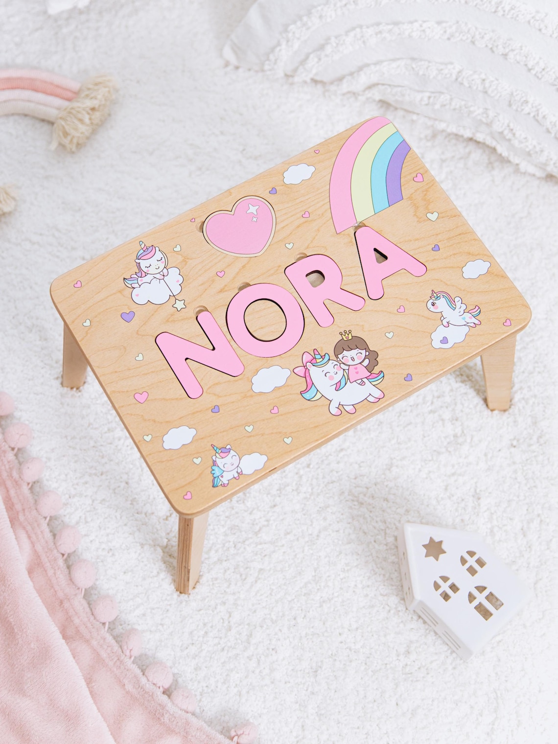 Space Name Puzzle Stool - Wooden Step Stool for Toddlers - First ...