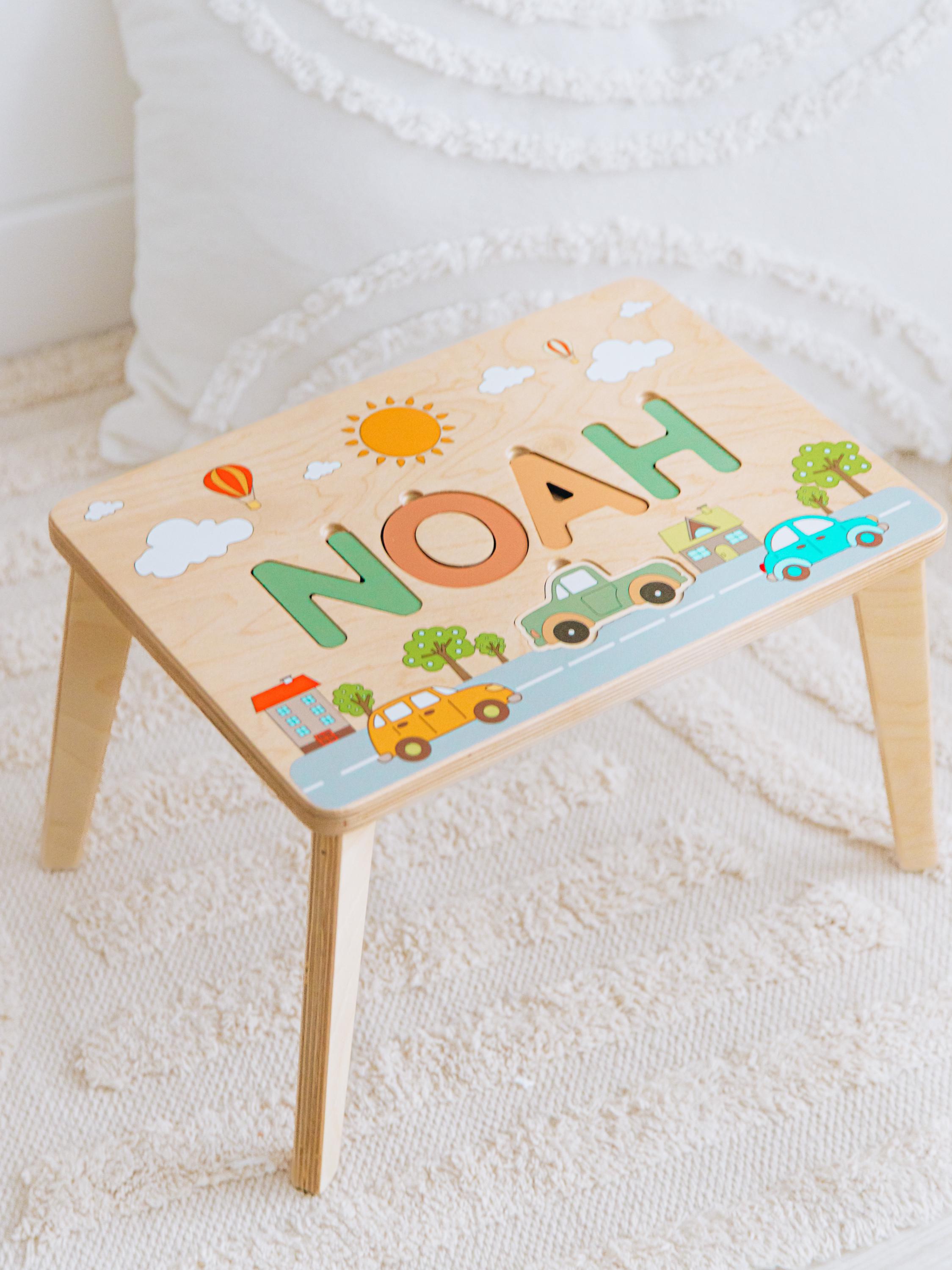Space Name Puzzle Stool - Wooden Step Stool for Toddlers - First ...