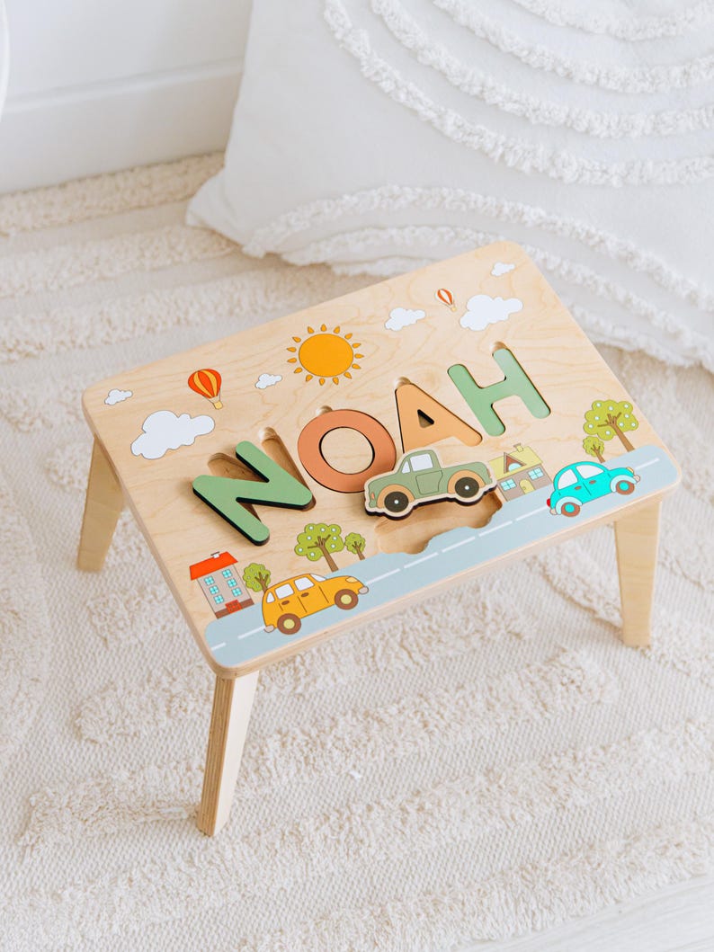 Ocean Step Stool for Kids Baptism Boy Gift Wooden Name Puzzle Stool 1 2 ...