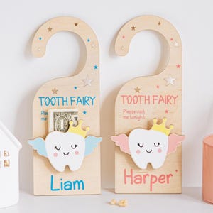 Tooth Trinket Holder. Custom Tooth Fairy Money Holder. Wooden Tooth Fairy Door Hanger. Personalized Gift for Toddler. Memory Box Stuffer.